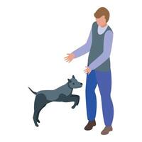 Dog trainer giving commands to jumping dog in park vector