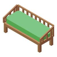 Wooden bed frame with green mattress isometric view vector