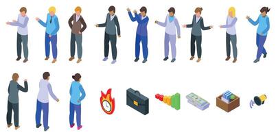 Yell boss icons set. Business people discussing and gesturing during meeting, business concept icon set vector