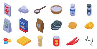 Glutamate icons set. Food additives preservatives ingredients collection enhancing flavors and extending shelf life vector