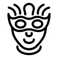 Line art icon of a happy person wearing a carnival mask with feathers vector