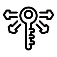 Key with arrows pointing to different directions representing choosing the right path to success vector