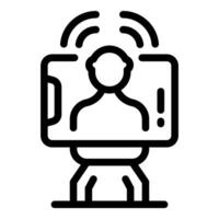Robot holding tablet with man having call on screen icon vector