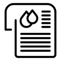 Simple black outline icon of a sheet of paper with ink drops representing a print document vector