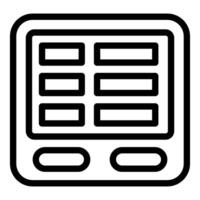 Icon of a digital tablet showing a spreadsheet with cells and buttons for data analysis and business tasks vector