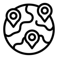 Line art icon of planet earth showing three locations with location markers vector