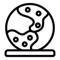 Simple black and white line art icon of the planet earth covered in craters vector