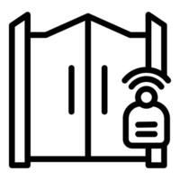Security guard using intercom system opening automatic gate for person with badge vector