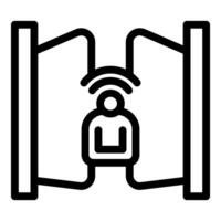 Outline icon representing a businessman passing through a security gate vector