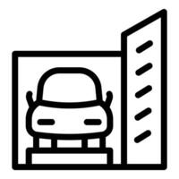 Line icon of a car parking inside a garage, representing secure vehicle storage vector