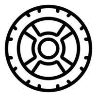 Black outline icon of a car tire with spokes showing for automotive design vector