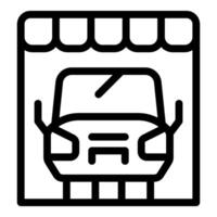 Car dealership building icon with awning and vehicle inside vector