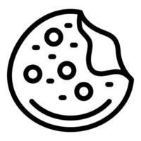 Round chocolate chip cookie being eaten from side line art icon vector