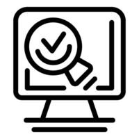 Magnifying glass checking data analysis results on computer screen vector