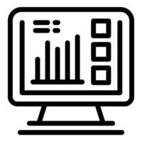 Desktop computer showing statistical graph with bars for finance and business analysis vector