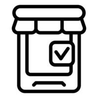 Online shop mobile app with check mark confirming successful order vector