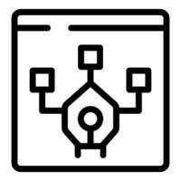 Website showing data analysis system with central hub connecting three data points vector