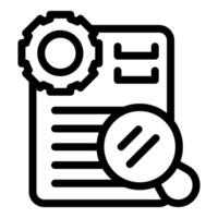 Magnifying glass analyzing document with gear representing project management and development process vector