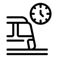 Train arriving on time at station icon with clock and railway vector