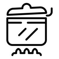 Cooking pot on stove top with steam coming from under lid line icon vector