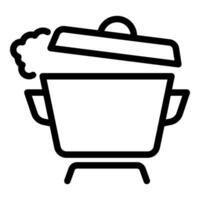 Cooking pot with lid open and steam coming out line icon vector