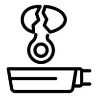 Separating egg yolk from white using tool over bowl line icon vector