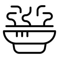 Steaming hot bowl of soup or noodles depicted with simple black lines on white background vector