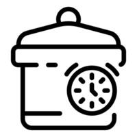 Cooking pot displaying cooking time with clock icon line art illustration vector