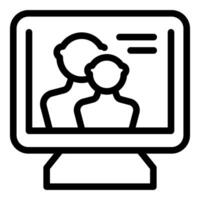 Line art icon of a conference happening on a desktop computer vector