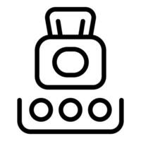 Retro radio standing on a shelf is broadcasting with round buttons for volume and frequency vector