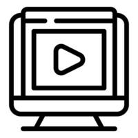 Desktop computer displaying streaming website interface with play button in line art style vector