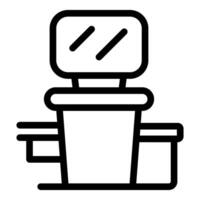 Line art icon of an airport check in counter with a scale for weighing luggage vector