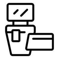 Line art icon of a self checkout machine accepting payment with a credit card vector