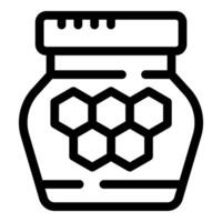 Glass jar filled with honey showing honeycomb pattern icon vector