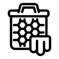 Beekeeper harvesting honeycomb from beehive frame with honey drip outline icon vector