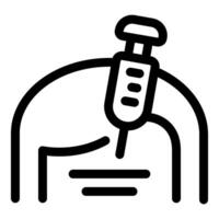 Simple bold outline icon of a syringe injecting vaccine into a patient's arm vector