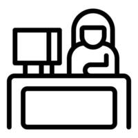 Receptionist working at her desk with a computer on it vector