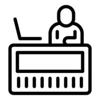 Office worker sitting at desk using laptop computer icon vector