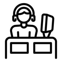 Line drawing of a customer service representative working at their desk vector