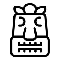 Tiki idol with big teeth and leaves on head is smiling in black and white line art icon vector