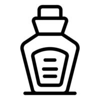 Simple black and white icon style illustration of a bottle with a label for shampoo, conditioner, or lotion vector