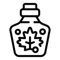 Bottle of maple syrup with a maple leaf design being filled with sweet syrup vector
