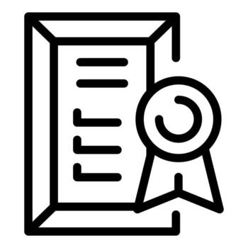 Line icon of a diploma with a ribbon, representing successful completion of studies vector