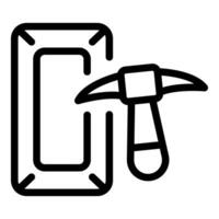 Mining cryptocurrency concept with pickaxe breaking a digital tablet vector