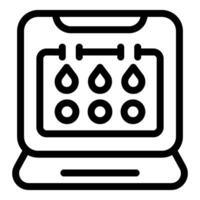 Calendar on laptop screen showing water drop icons for hydration tracking app vector