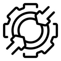 Cogwheel with arrows pointing to the center representing focusing on solutions vector