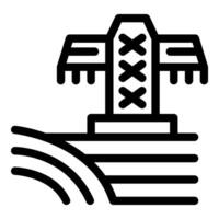Line art icon of a combine harvester working on a field, harvesting wheat crops vector