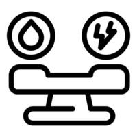 Balance scale comparing water drop and lightning bolt symbolizing hydroelectric power generation vector