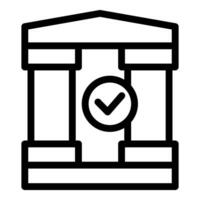 Bank building facade with check mark icon symbolizing successful transaction vector