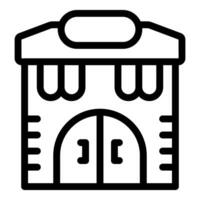 Simple icon of a store building with an awning and double doors vector